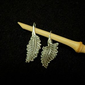 Frances Fuchs' fine silver leaf earrings. Hand crafted drop earrings, leaf pattern