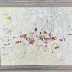 Judiyaba's abstract painting in yellows, whites, grey with a touch of red